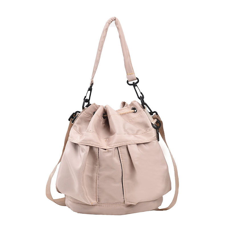 Korean style single shoulder crossbody bag casual drawstring pleated bag large capacity daily versatile portable bucket bag for women 