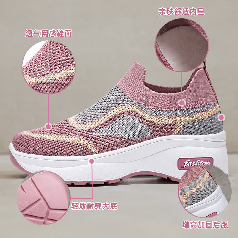 Mother's shoes 2023 summer thick-soled casual wind women's shoes manufacturers wholesale generation increase shoes mesh breathable shoes women 