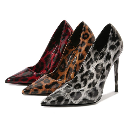 Cross-border Hot Sale New Leopard Print Pointed Toe High Heels Stiletto Large Size Single Shoes European and American Style Sexy Women's Shoes on behalf of