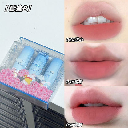 CACE Blue Sky Blue Matte Lip Mud Anime Style Bunny Lip Glaze Student Three-Piece Blue Set Wholesale 