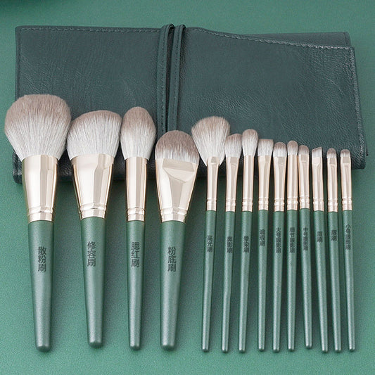 14 အပိုင်းပိုင်း Green Cloud Makeup Brush Set Portable Powder Brush Foundation Brush Eyeshadow Brush မိတ်ကပ် Beginner Makeup Brush 