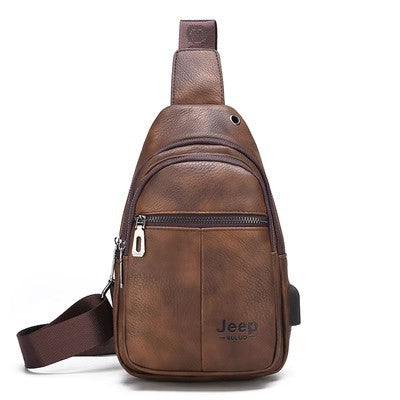 Cross-border manufacturers wholesale USB rechargeable men's chest bag jeep Korean casual PU outdoor travel shoulder Messenger bag 