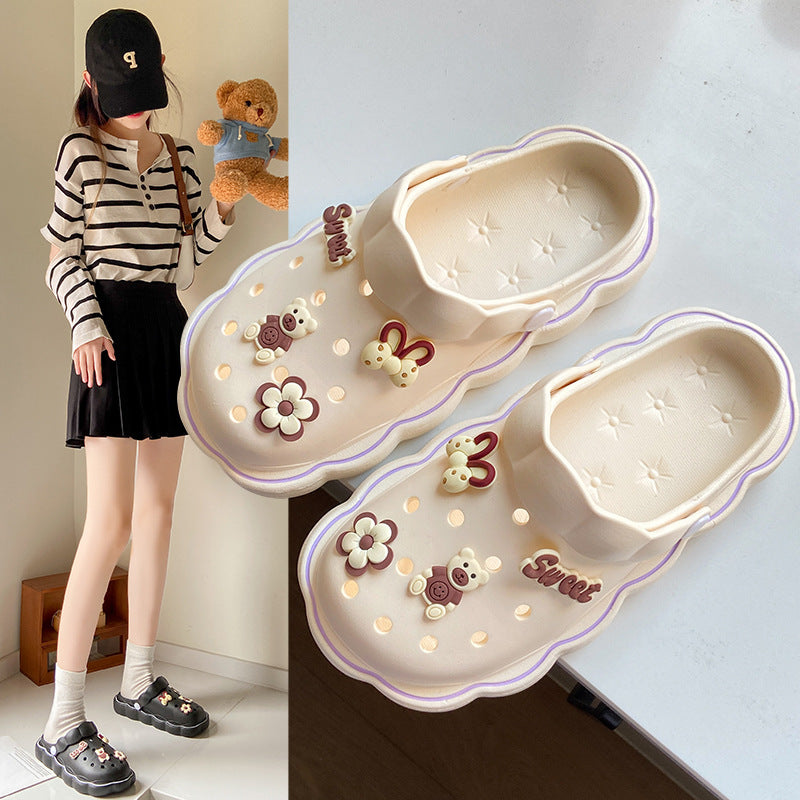 2023 new summer cartoon hole shoes women non-slip garden shoes beach shoes 3cm thick bottom slippers manufacturers wholesale 