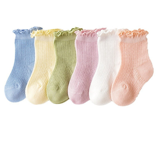 Baby socks summer thin mesh cotton socks breathable spring and autumn newborn baby loose socks a type middle tube cotton socks 