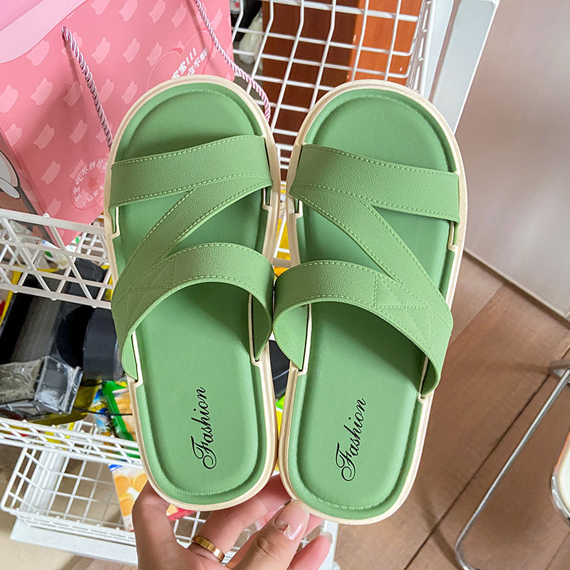 Z word belt slippers female summer wear solid color sandals and slippers new indoor home flat non-slip wear-resistant flip-flops 