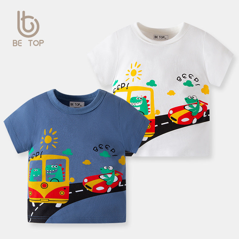 2024 New Boys Summer Clothing ကလေးလက်တို တီရှပ် Cartoon Boy T-Shirt Half Sleeve Cotton Baby Top 