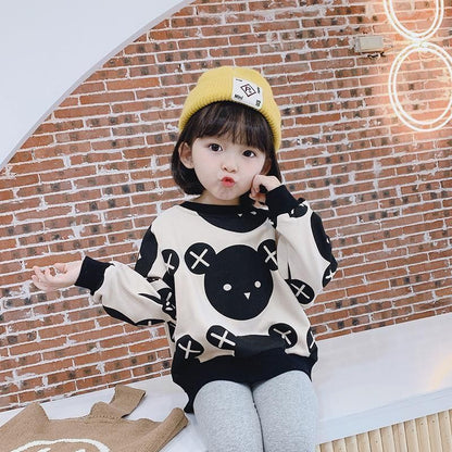 2022 New Bear Sweater Girls Autumn Clothes Autumn Tops Spring and Autumn Style Western Style Baby Long Sleeve Korean Version Children