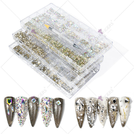 Nail Art Diamond Jewelry 21 Grids Flat Bottom Special Shaped Diamond Size Mixed Nail Art Diamond Special Shaped Glass Diamond DIY Accessories Set 