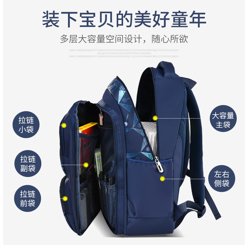 2023 Explosive Style Spine Protector Breathable Printing Waterproof Large Capacity Korean Leisure School Bags for Boys and Children Primary School Students Wholesale 