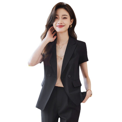 Spring and summer short-sleeved suit jacket women's thin fashion temperament manager professional suit suit female hotel front desk work clothes 