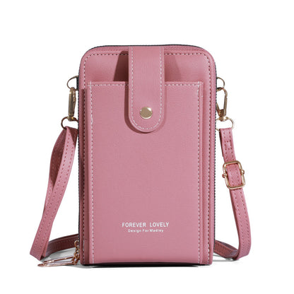 2023 Women's New Mobile Phone Bag Wholesale Korean Fashion Diagonal Solid Color Multi-Function Three-Layer Shoulder Wallet 