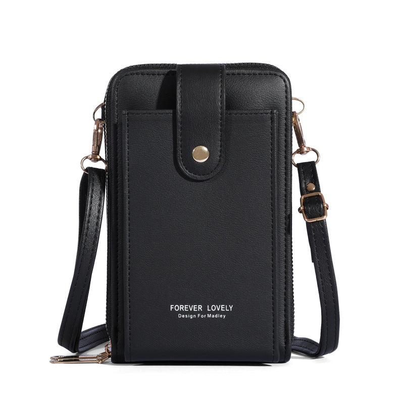 2023 Women's New Mobile Phone Bag Wholesale Korean Fashion Diagonal Solid Color Multi-Function Three-Layer Shoulder Wallet 