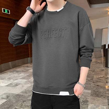 2022 spring and autumn new men's fake two-piece long-sleeved T-shirt fashion trend men's loose couple sweater bottoming shirt 