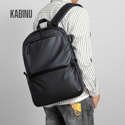 Kabinu casual backpack leather film solid color water-repellent computer backpack work business logo middle school student school bag 