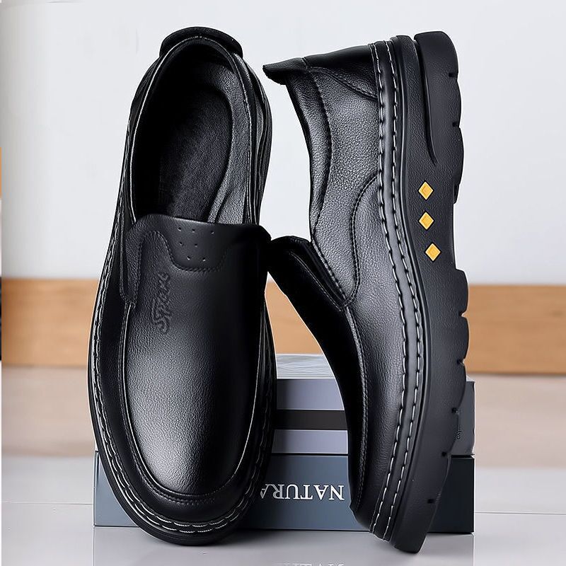 2022 new spring and autumn men's leather shoes business casual leather shoes all-match non-slip soft bottom middle-aged dad shoes 