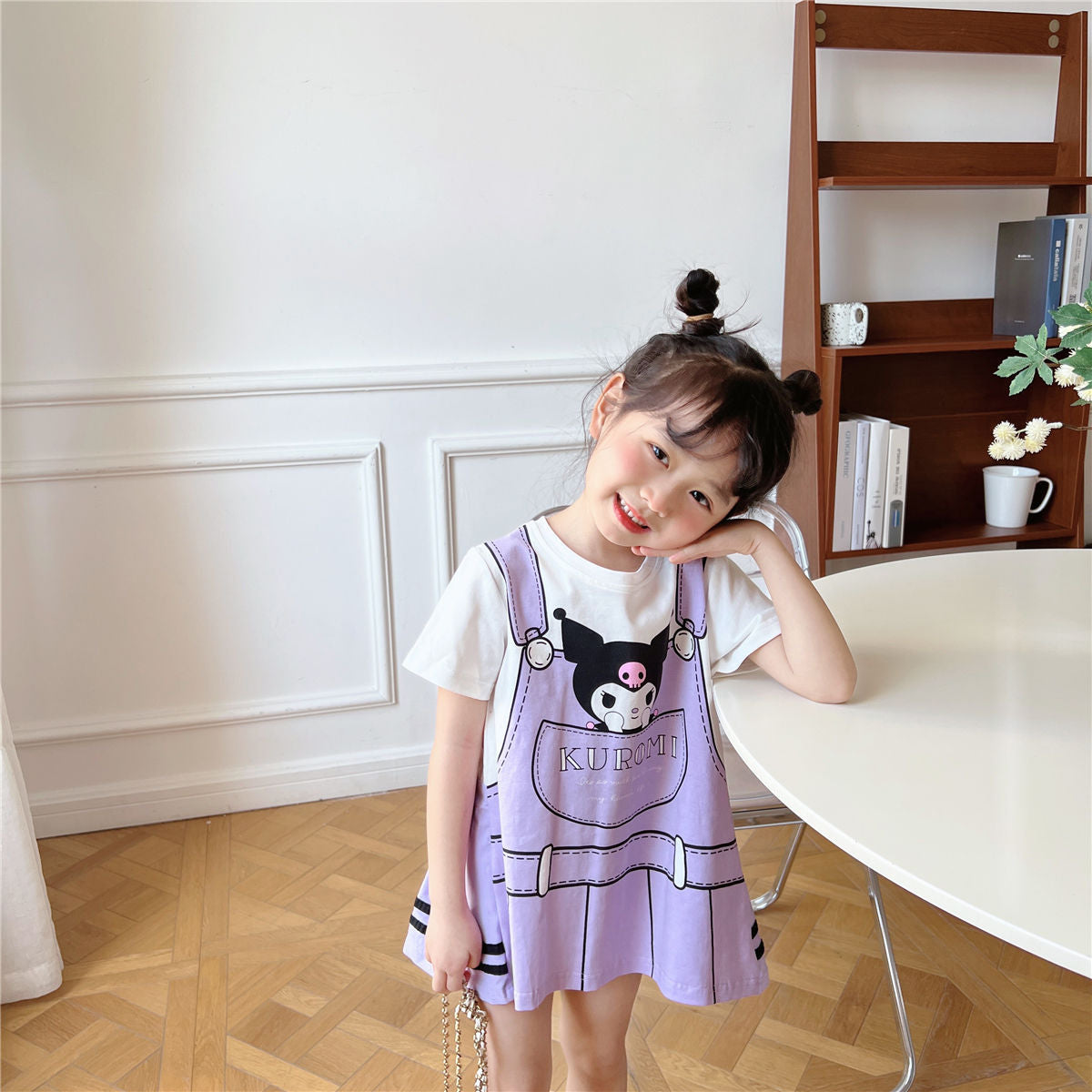 2023 Spring and Autumn New Style Children's Baby Girl Cartoon Print Fake Two-piece Dress Fashionable and Trendy 