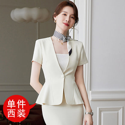 Short-sleeved professional suit suit female summer thin front desk suit temperament beauty salon overalls female stewardess uniform 