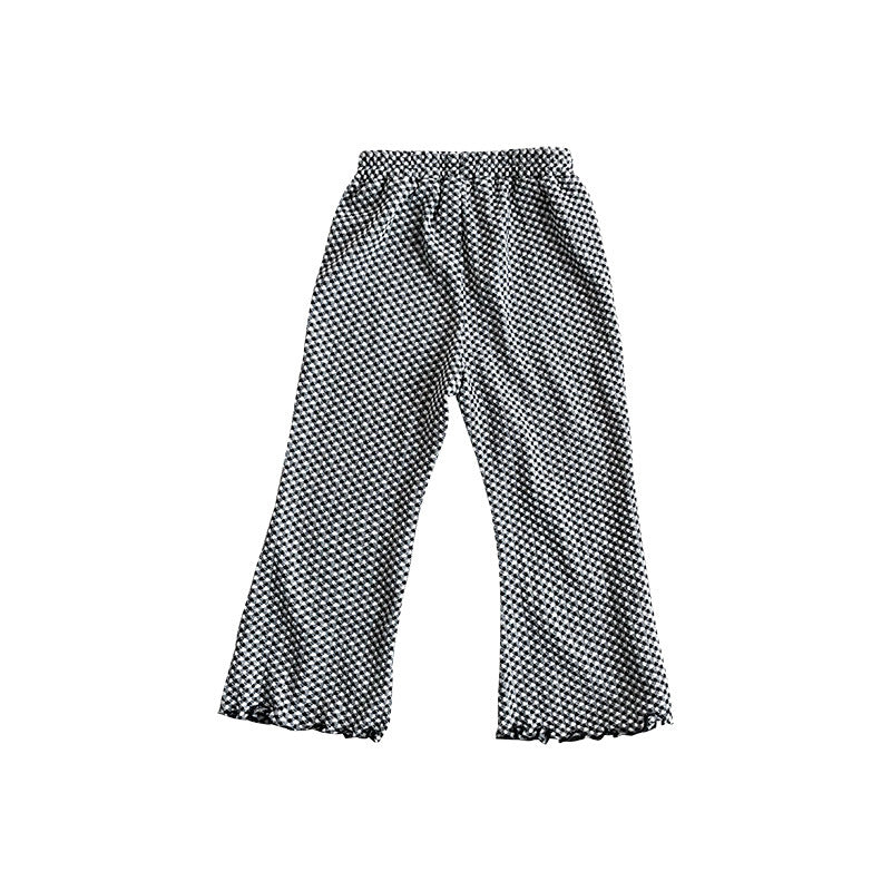 Korean children's clothing 2024 summer new girls houndstooth straight pants small and medium children's stylish anti-mosquito pants plaid trousers 