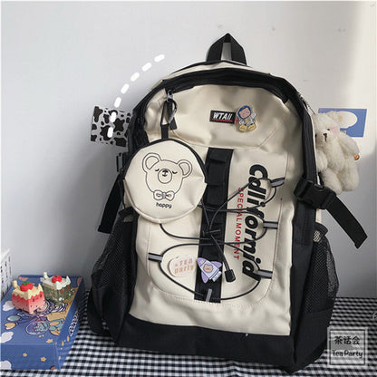 Korean ins street Hong Kong style backpack female Japanese style Harajuku ulzzang workwear backpack male high school student school bag 