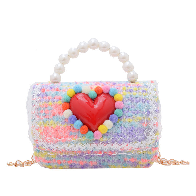 New Children's Small Square Bag Cartoon Cute Fragrant Style Shoulder Bag Fashion Love Jewelry Chain Crossbody Bag လက်ကား 