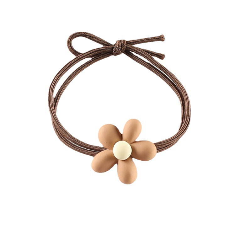 Korean version of net red ins milk tea color hair ring tie hair rubber band flower hair rope high elastic coffee beige head rope 