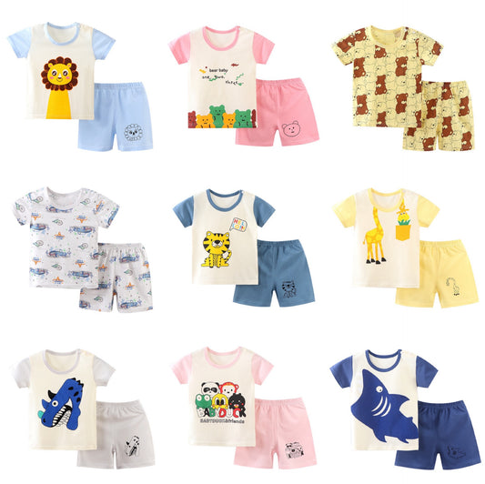 2022 Korean version ins children's short-sleeved suits home clothes children's clothes air-conditioning clothes baby clothes short-sleeved shorts cotton 