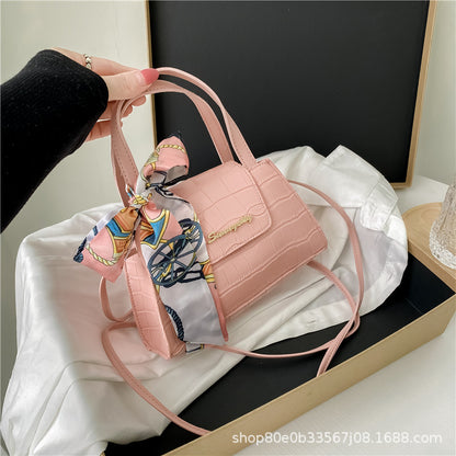 丝巾石头纹手提包women handbags2021外贸女包批发蝴蝶结凯莉包