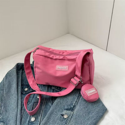 2023 new Messenger bag student class bag female ins style Japanese large capacity solid color canvas bag shoulder bag 