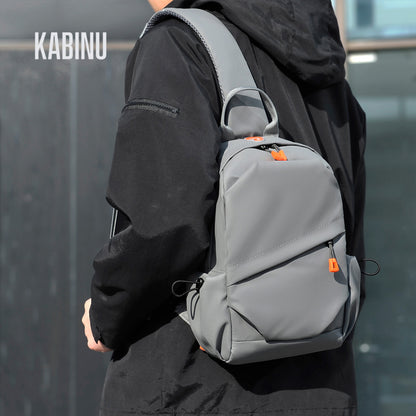 Kabinu leather film chest bag outdoor casual solid color student shoulder bag usb business crossbody bag mobile phone bag 