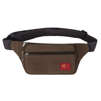 Retro canvas waist bag large capacity men's and women's business wallet sports multi-functional messenger bag casual mobile phone chest bag 