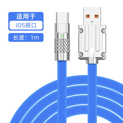 佰通120W超快充锌合金硅胶6A指示灯加粗充电传输Type-C数据线批发