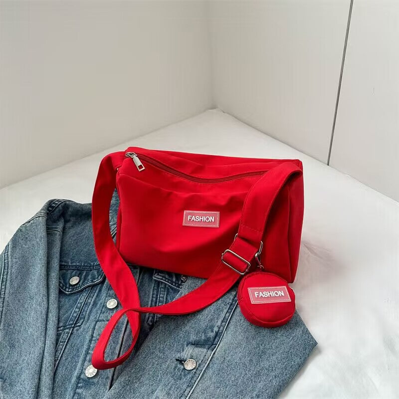 2023 new Messenger bag student class bag female ins style Japanese large capacity solid color canvas bag shoulder bag 