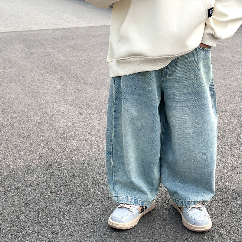 Boys pants children's autumn jeans baby casual trousers 2024 spring and autumn new boys stylish straight pants 