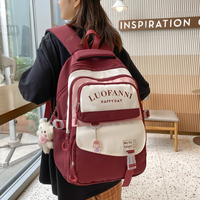 2023 summer new style contrasting color large-capacity Ruiying backpack street trend student small fresh outdoor backpack 