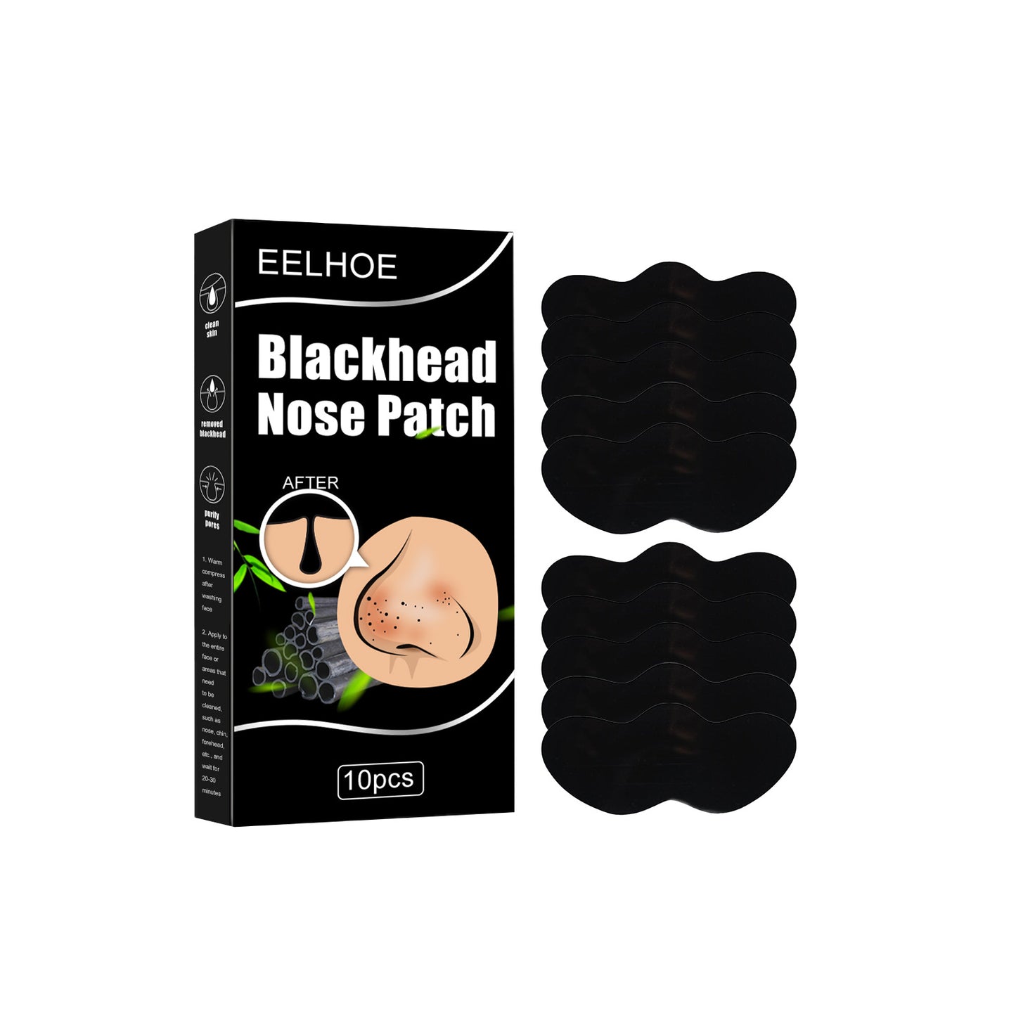 Black Pig Nose Stick Bamboo Charcoal Remove Blackhead Nose Mask Nose Stick Remove Acne Set Box Blackhead Removal Tear-off Nose Mask 