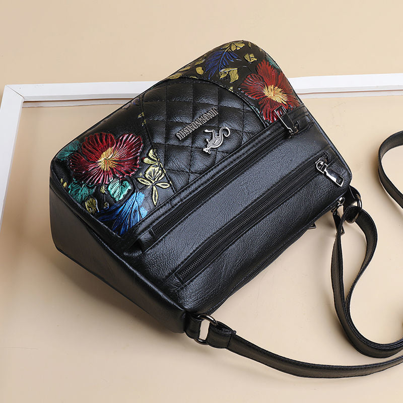 2023 new middle-aged mother bag pure handmade hand-painted pattern fashion large capacity embroidery design multi-layer cross-body bag