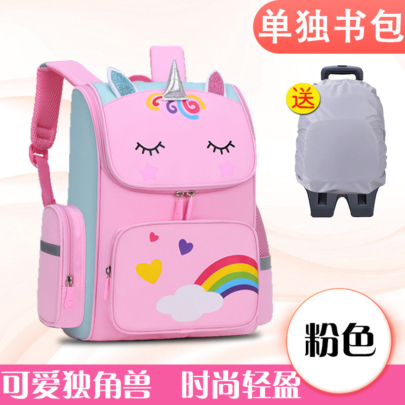 Primary school students trolley space school bag 1-3-6 years boys and girls unicorn detachable six-wheeled climbing bag with wheels 