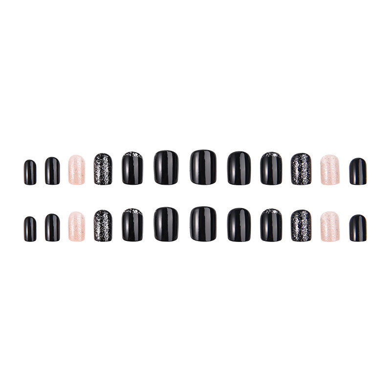 Manicure Wearable Nails Wholesale Short Black Flash Nail Patch Finished Removable Wearable Fake Nail Nails 