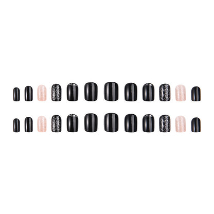 Manicure Wearable Nails Wholesale Short Black Flash Nail Patch Finished Removable Wearable Fake Nail Nails 