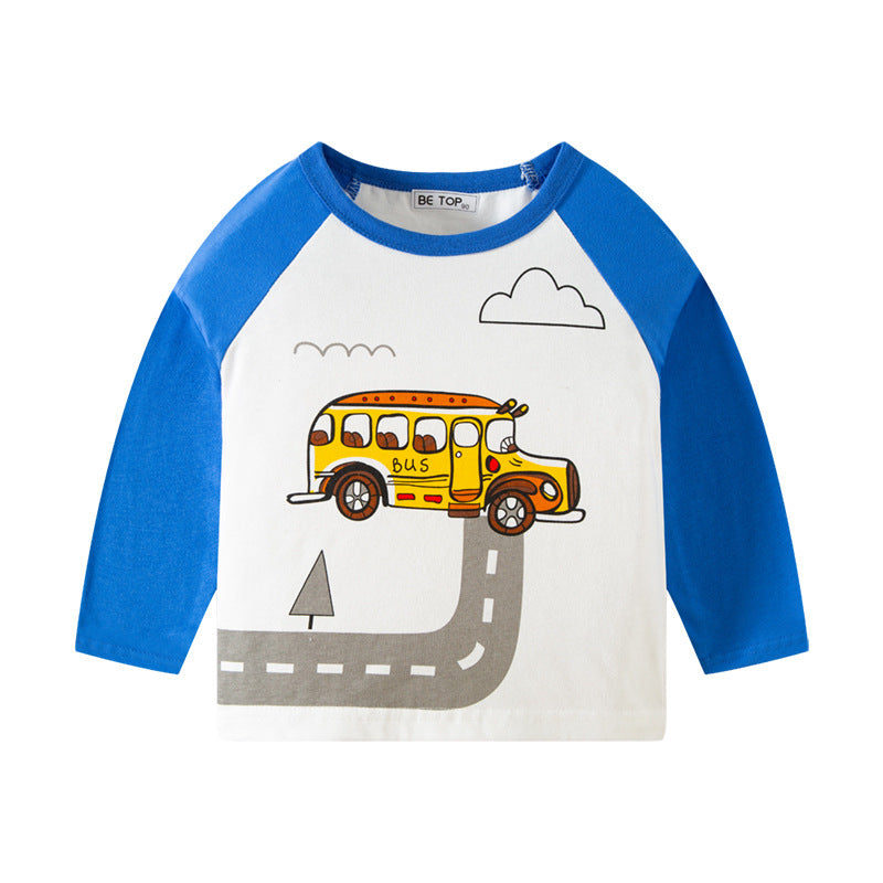 Korean children's clothing children's new autumn cartoon car pattern T-shirt boy's cotton sweater pullover bottoming shirt 