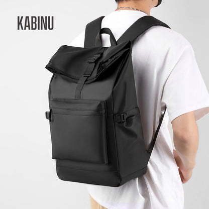 Kabinu casual backpack new business computer backpack simple middle school student school bag leather film waterproof 