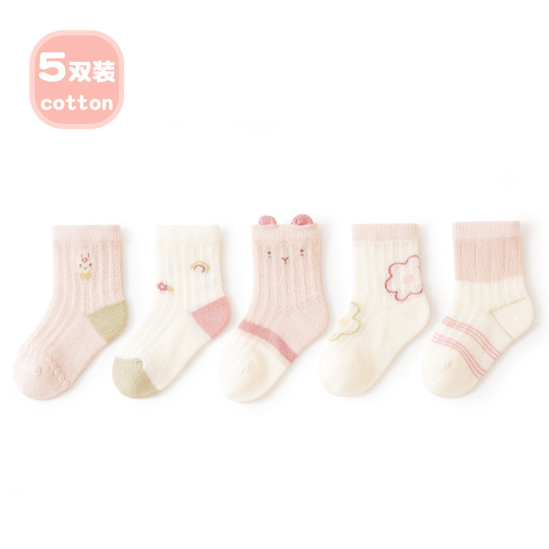 Children's socks summer baby summer mesh socks summer baby socks cartoon middle tube thin socks cotton socks boys 