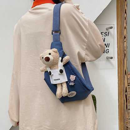 New Children's Chest Bag 2022 Fashion Cute Plush Bear Shoulder Bag Girl Little Princess Canvas Messenger Bag 