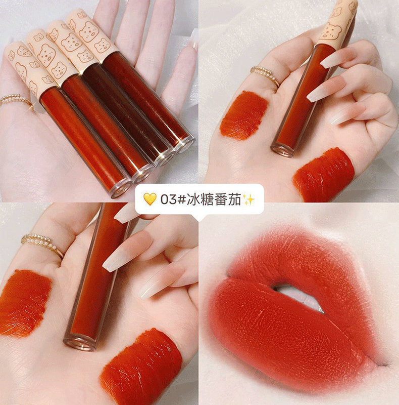 Duobao Bear Velvet Lip Glaze Set Velvet Matte 4 Color Lip Glaze Daily Whitening Gift Non-fading Lipstick 