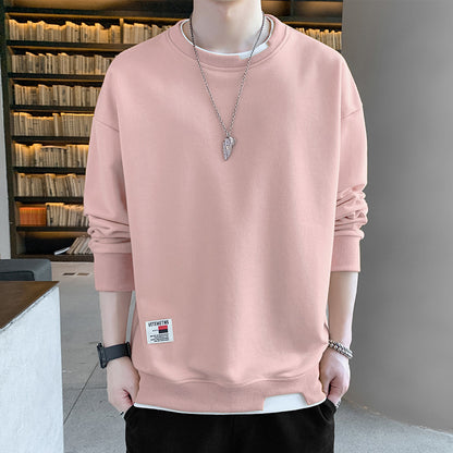 2022 spring and autumn new men's fake two-piece long-sleeved T-shirt fashion trend men's loose couple sweater bottoming shirt 