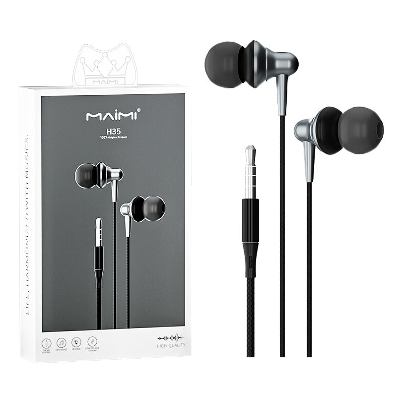 Maimi H35 in-ear 3.5mm high-definition sound quality with microphone wire control stereo subwoofer noise reduction Dolby earphones