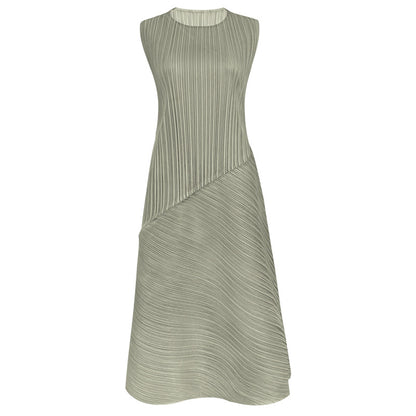 2023 summer Miyake air sense loose pleated sleeveless dress women's mid-length simple splicing irregular skirt 