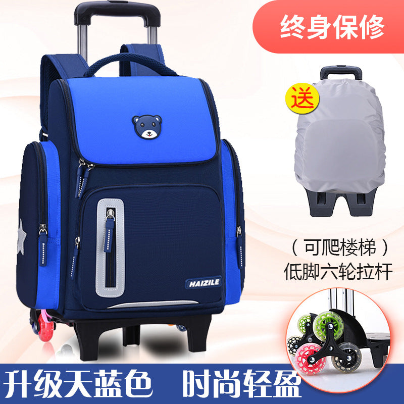 Primary school students trolley space school bag 1-3-6 years boys and girls unicorn detachable six-wheeled climbing bag with wheels 