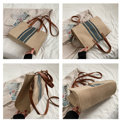 Korean style new women's portable briefcase professional commuting striped simple shoulder large bag large capacity canvas bag 