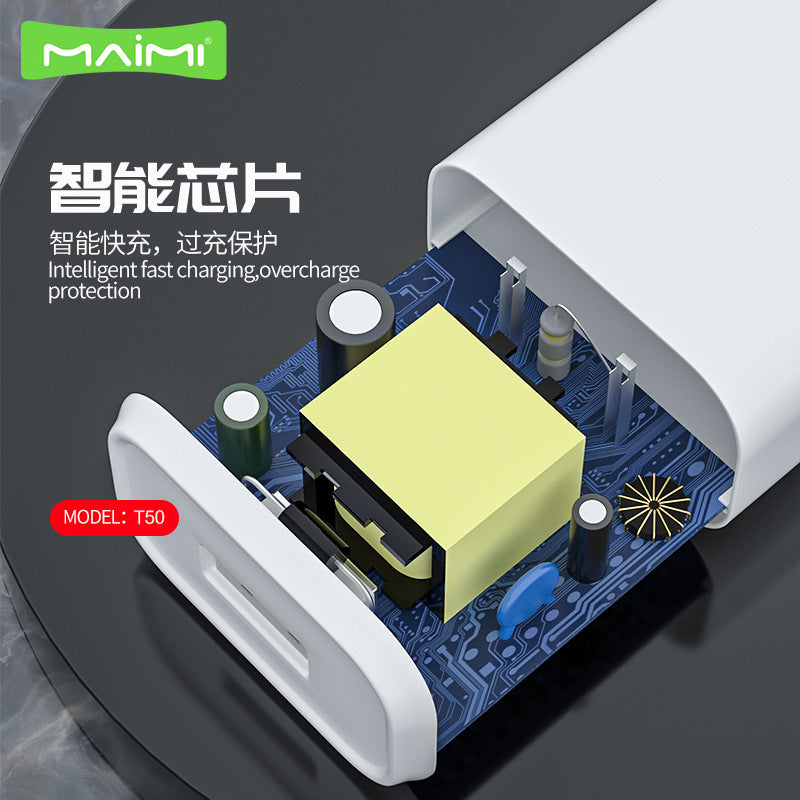 Maimi T50 သည် iPhone12 13 အားသွင်းကိရိယာ Android Type-C ဒေတာကေဘယ်အားသွင်းကိရိယာ 2.4A အားအမြန်သွင်းကိရိယာအတွက် သင့်လျော်သည်။